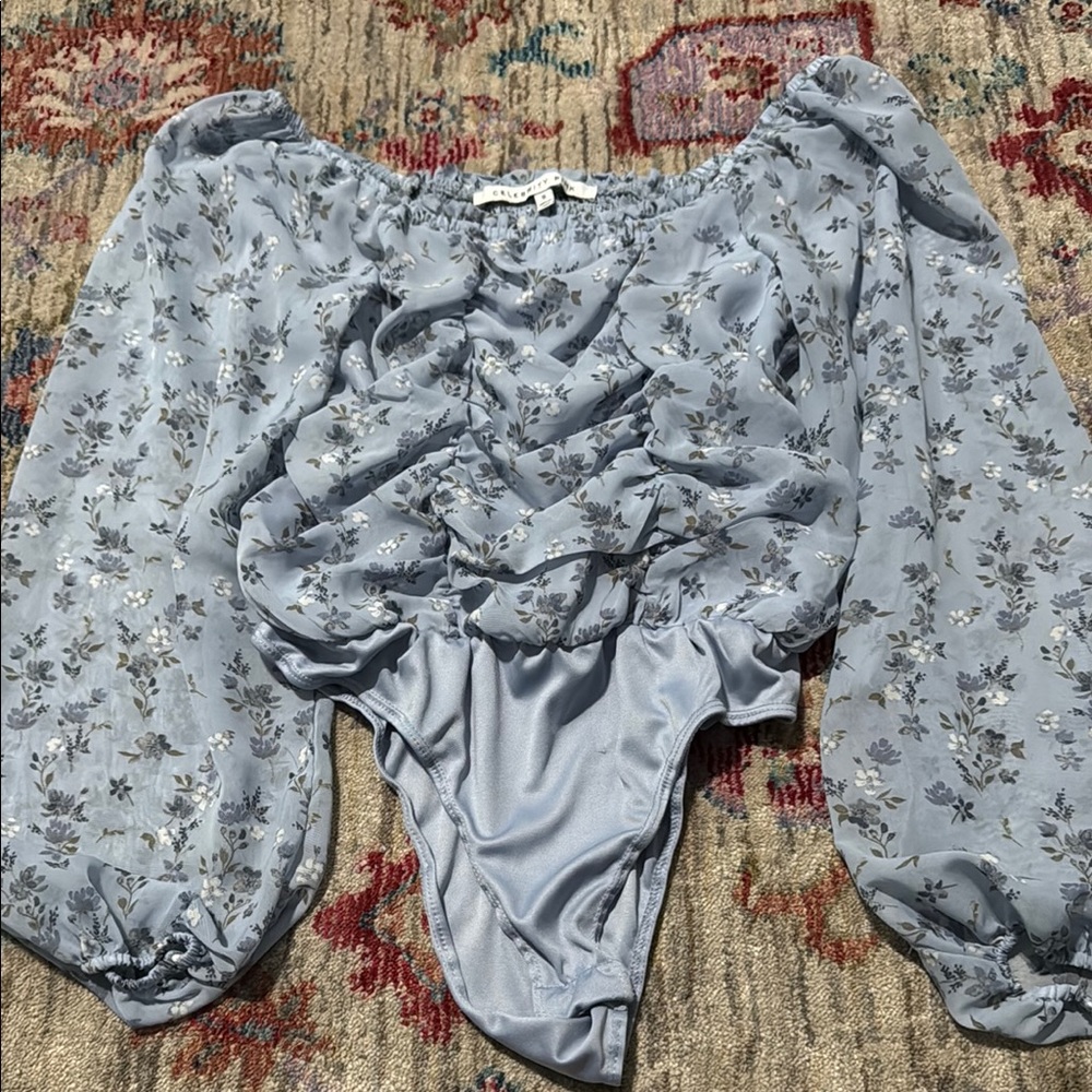 Celebrity Pink White and Blue Ruched Bodysuit